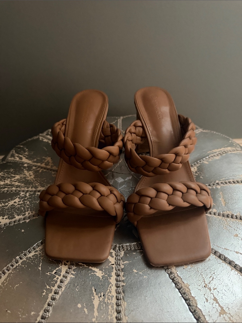 Braided Strap Brown Women's Slide Heels